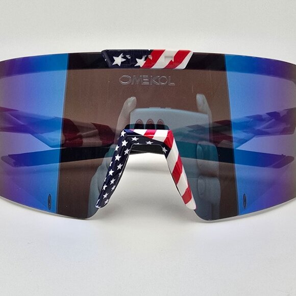 Omekol Flag Stars & Stripes Frame Polarized Blue Lens Sports Baseball Sunglasses - Picture 10 of 12